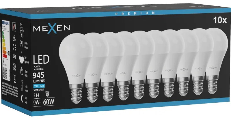 Mexen Nova 10x żarówka LED E14, G45, 9W, Zimna - 6500K, 945 lm - L101-E14-0965-01x10