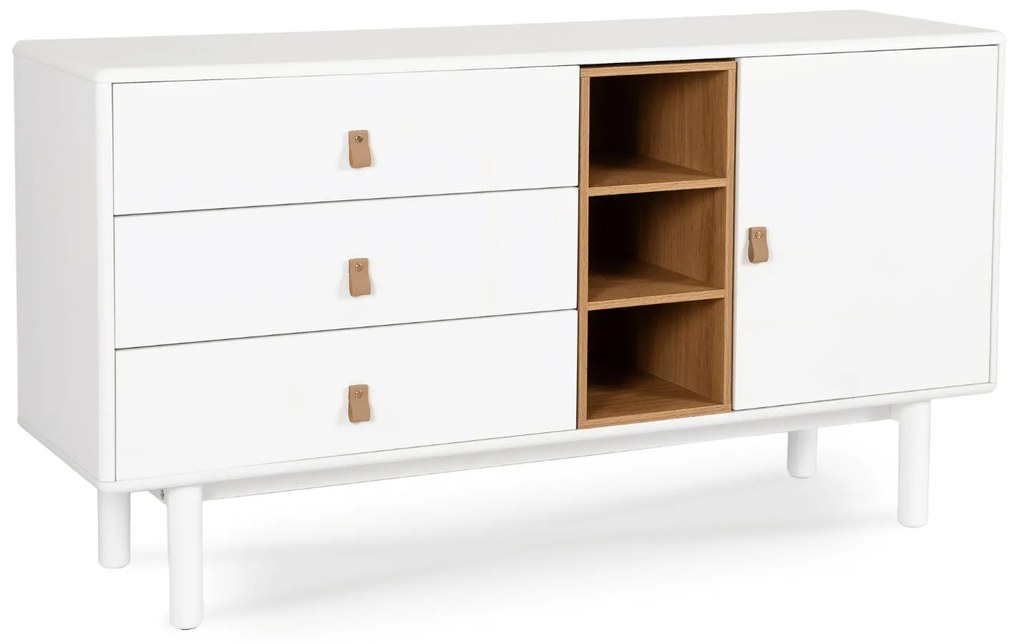 Komoda do Salonu CASTILLO 140 cm Biała z Szufladami i Półkami Skandynawska