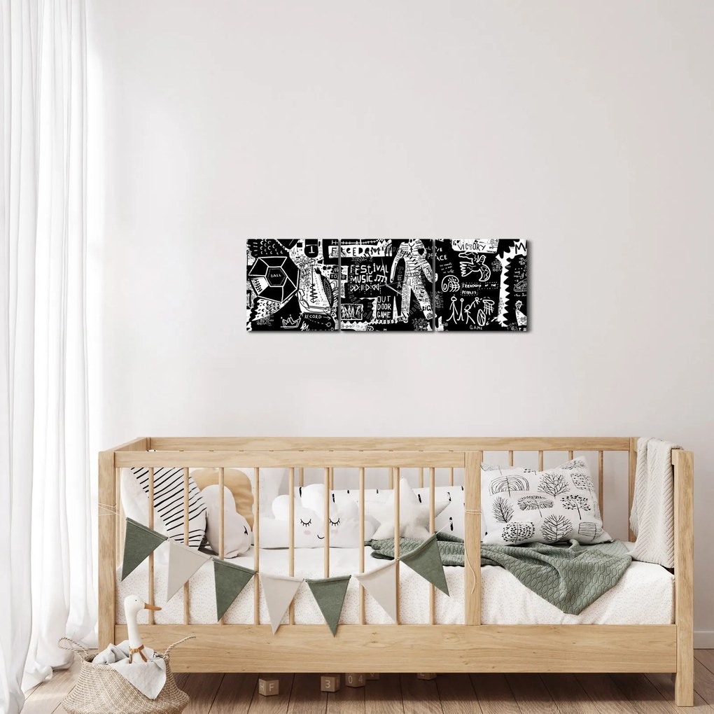 Obraz - Graffiti (z zegarem) (90x30 cm)