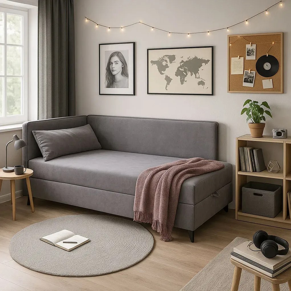 Popielaty tapczan narożny na nóżkach L9-A70