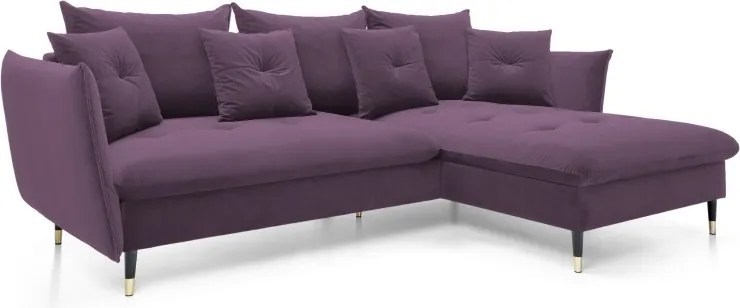 Narożnik GLAM Prawostronny z funkcją spania, zestaw z poduszkami wolnostojący tkanina RIVIERA 69 Fioletowy DOMO HOME