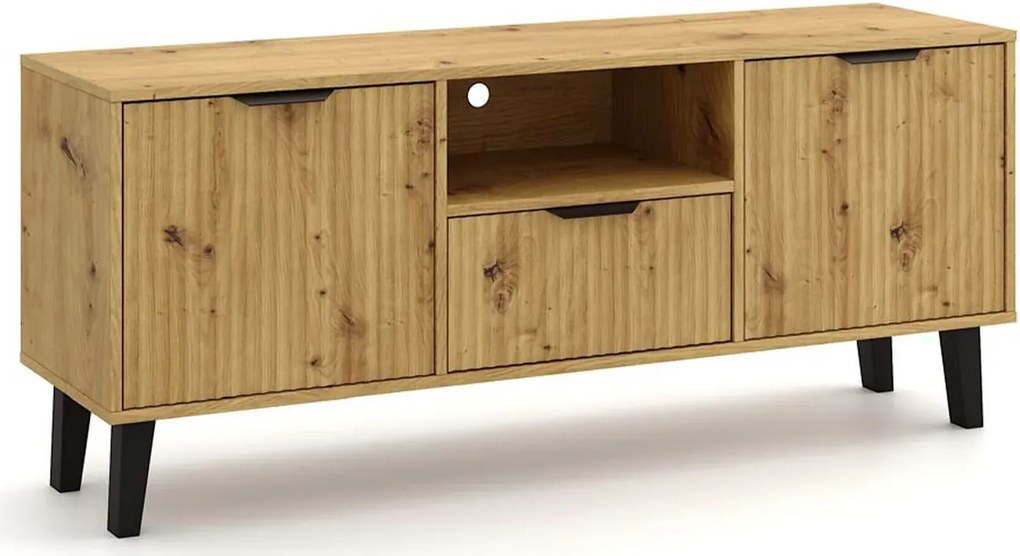 Szafka pod telewizor ryflowana na nóżkach dąb artisan H2-H73