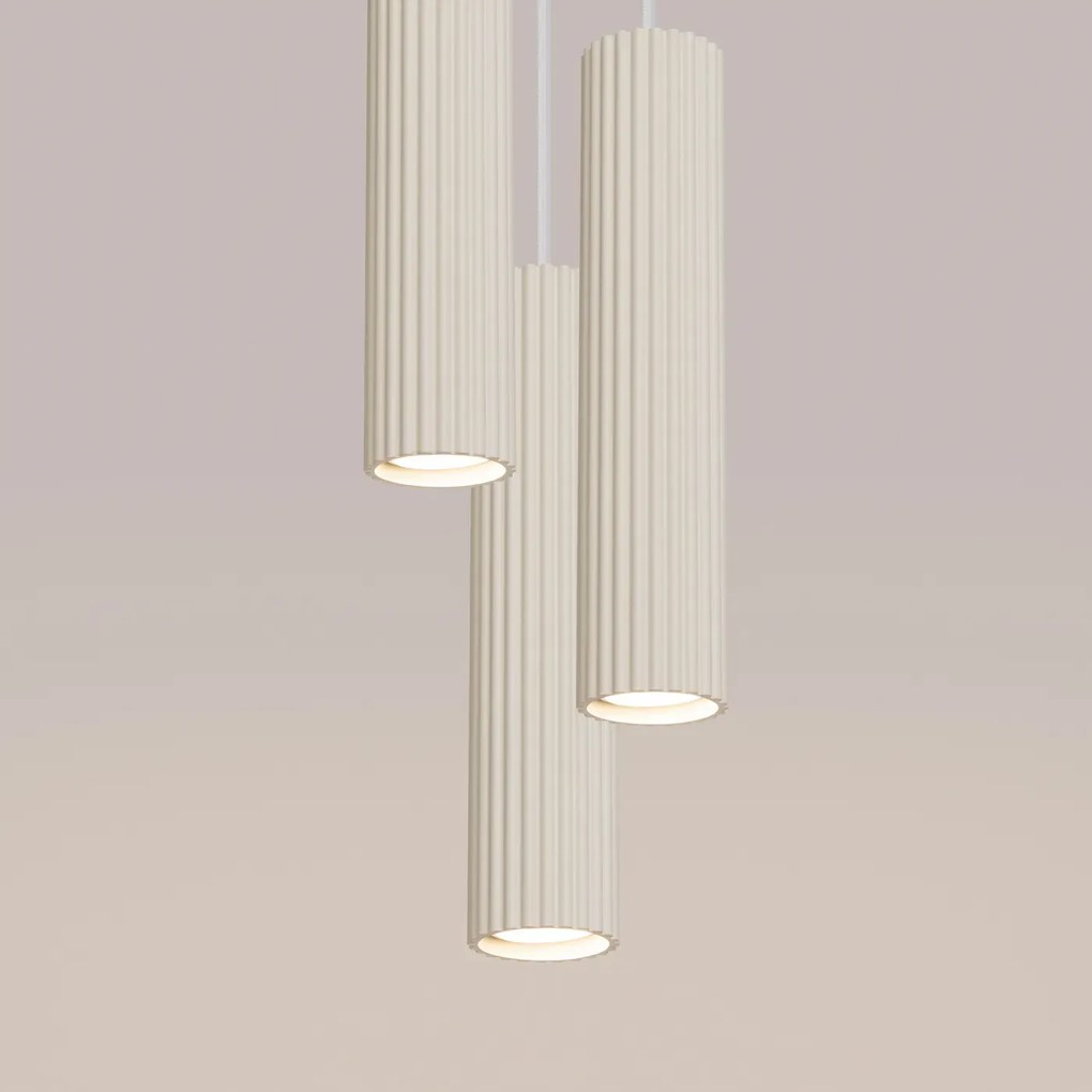 Lampa wisząca KARBON 3P beżowa ryflowana SOLLUX  LIGHTING