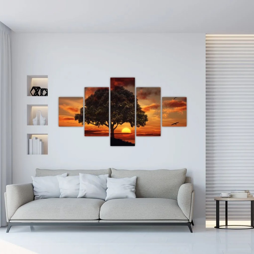 Obraz drzewa o zachodzie słońca (125x70 cm)