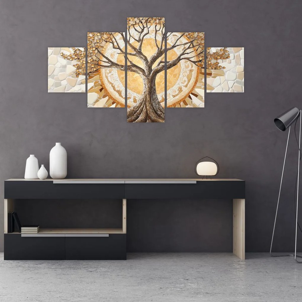 Obraz – Złote drzewo życia w mozaice (125x70 cm)
