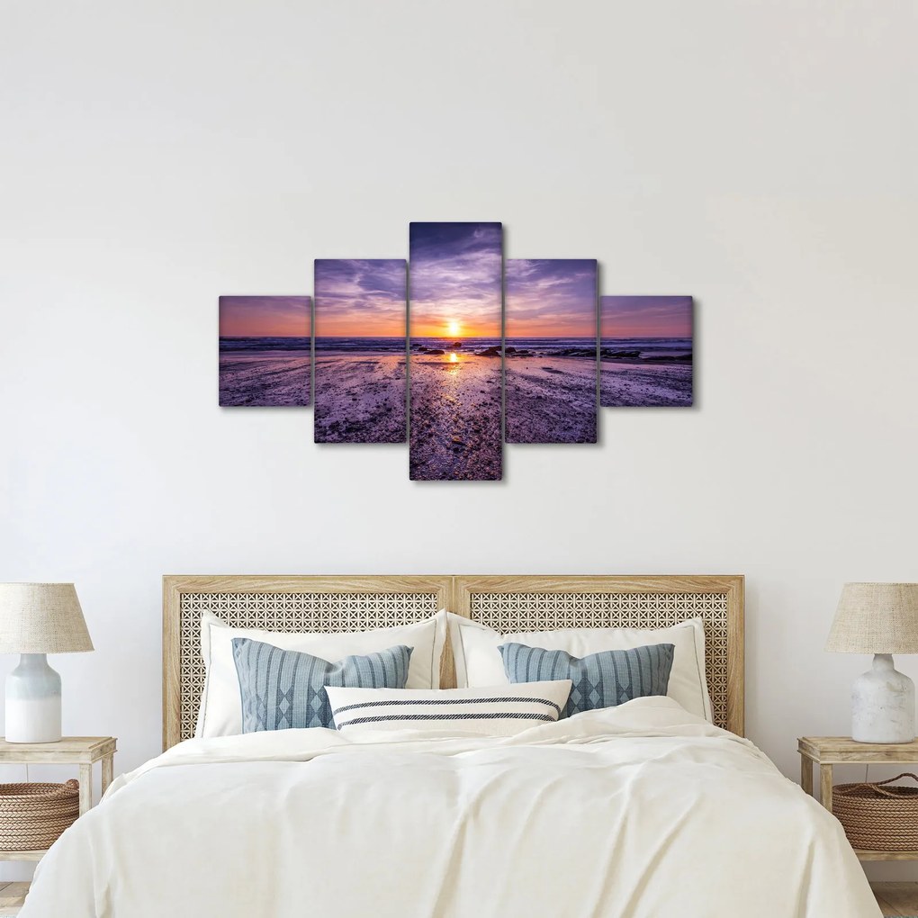 Obraz plaży - zachód słońca (125x70 cm)