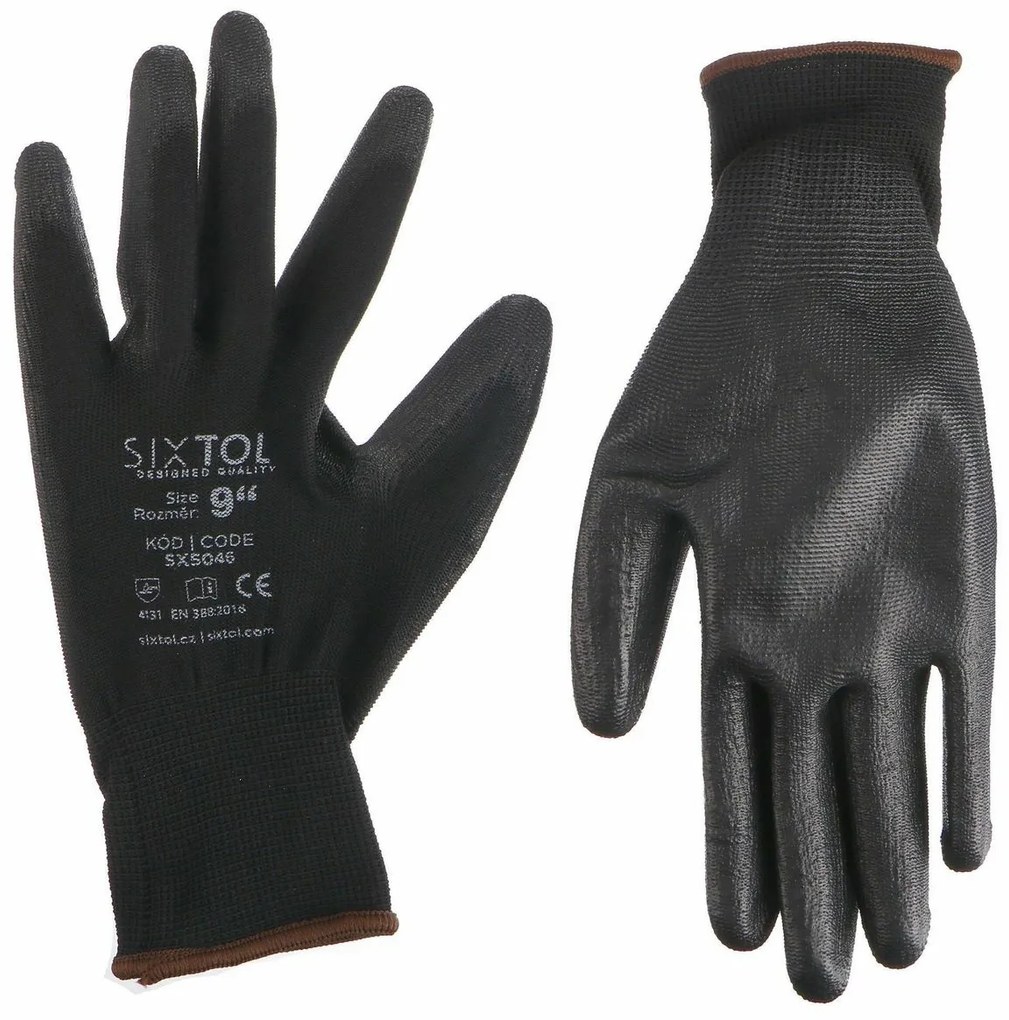 Rękawice robocze Sixtol GLOVE PE-PU 9 czarne,rozmiar 9"