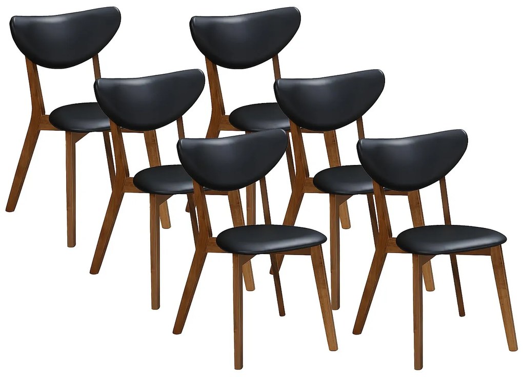 Komplet 6 krzeseł LISETTE - Lite drewno kauczukowe + Ekoskóra - Orzech i czarny