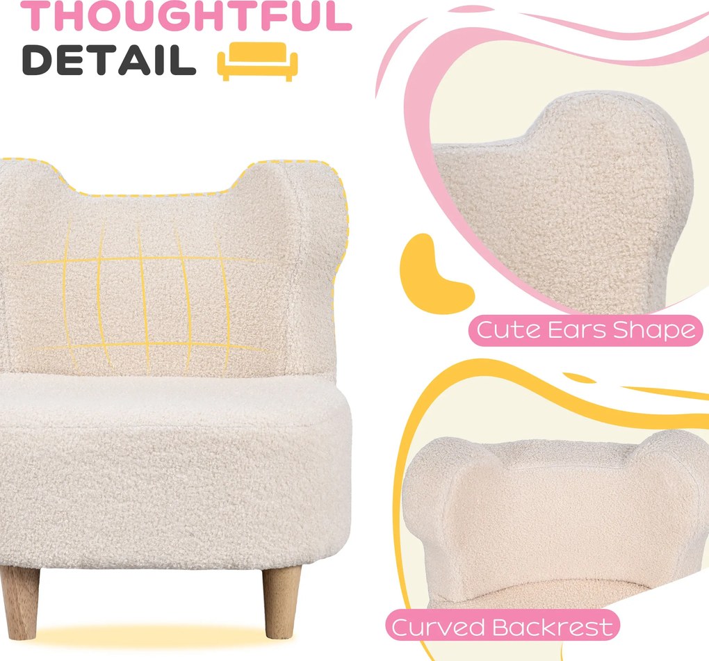 AIYAPLAY Fotel dziecięcy, pluszowy fotel z uszami misia, pokrycie z pluszu, piankowy, Beżowy