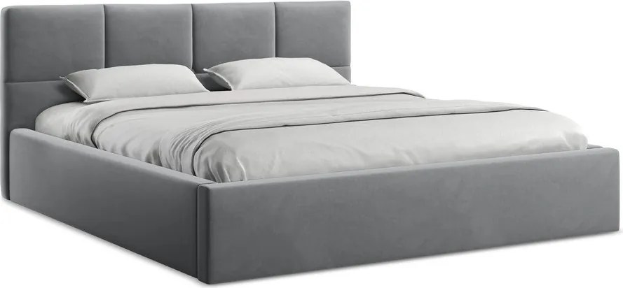Ciemnoszare aksamitne tapicerowane łóżko dwuosobowe ze schowkiem ze stelażem 140x200 cm Hiko – Makamii