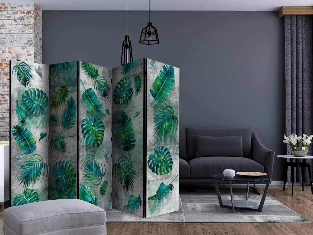 Parawan akustyczny Liście 225x172 cm 5-częściowy turkusowy ARTGEIST B