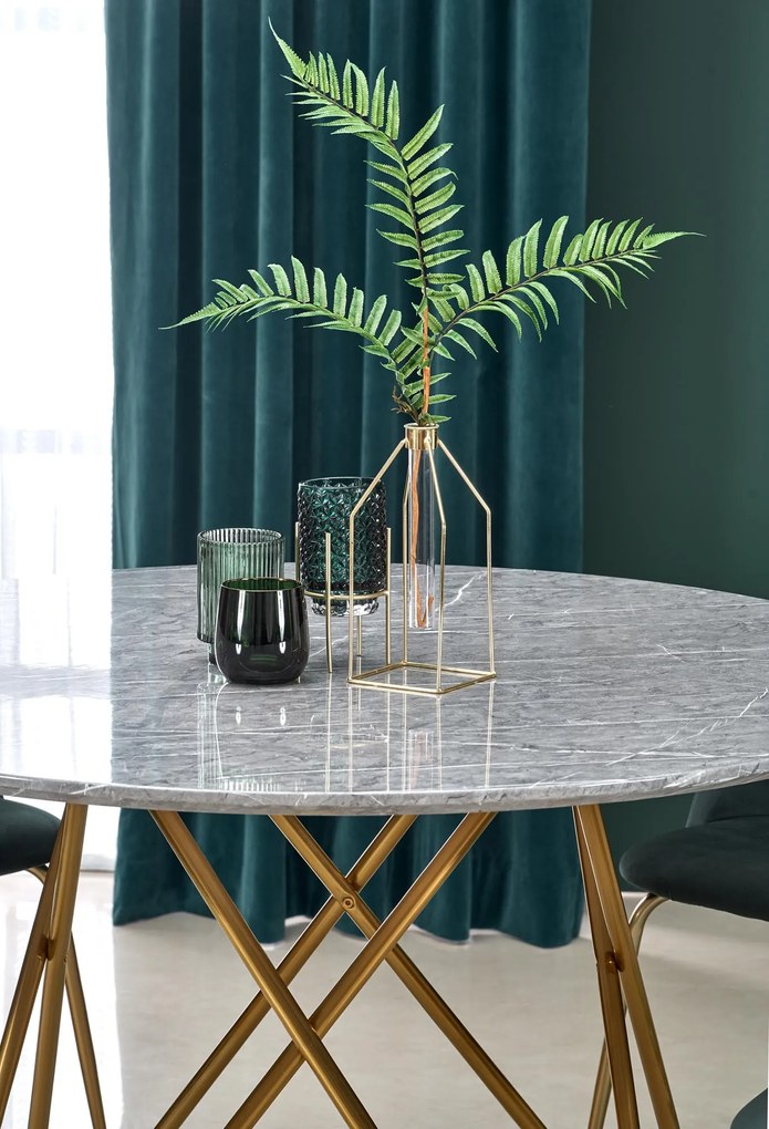 BONELLO stół 120/76 cm blat popielaty marmur nogi złoty 6 osobowy nowoczesny glamour