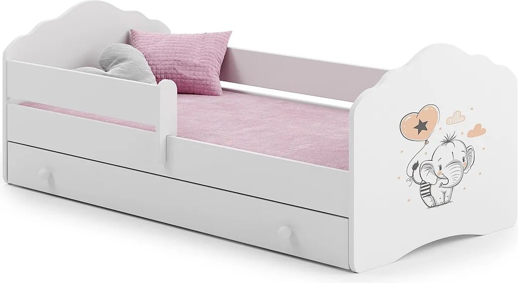 Łóżko dziecięce FALA 140x70 cm białe z szufladą, materacem, barierką zabezpieczającą i stelażem