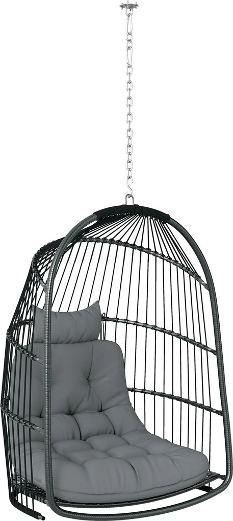 Outsunny Wiszący fotel z poduszką, rattan, na zewnątrz i wewnątrz, składany, do 150 kg, ciemnoszary