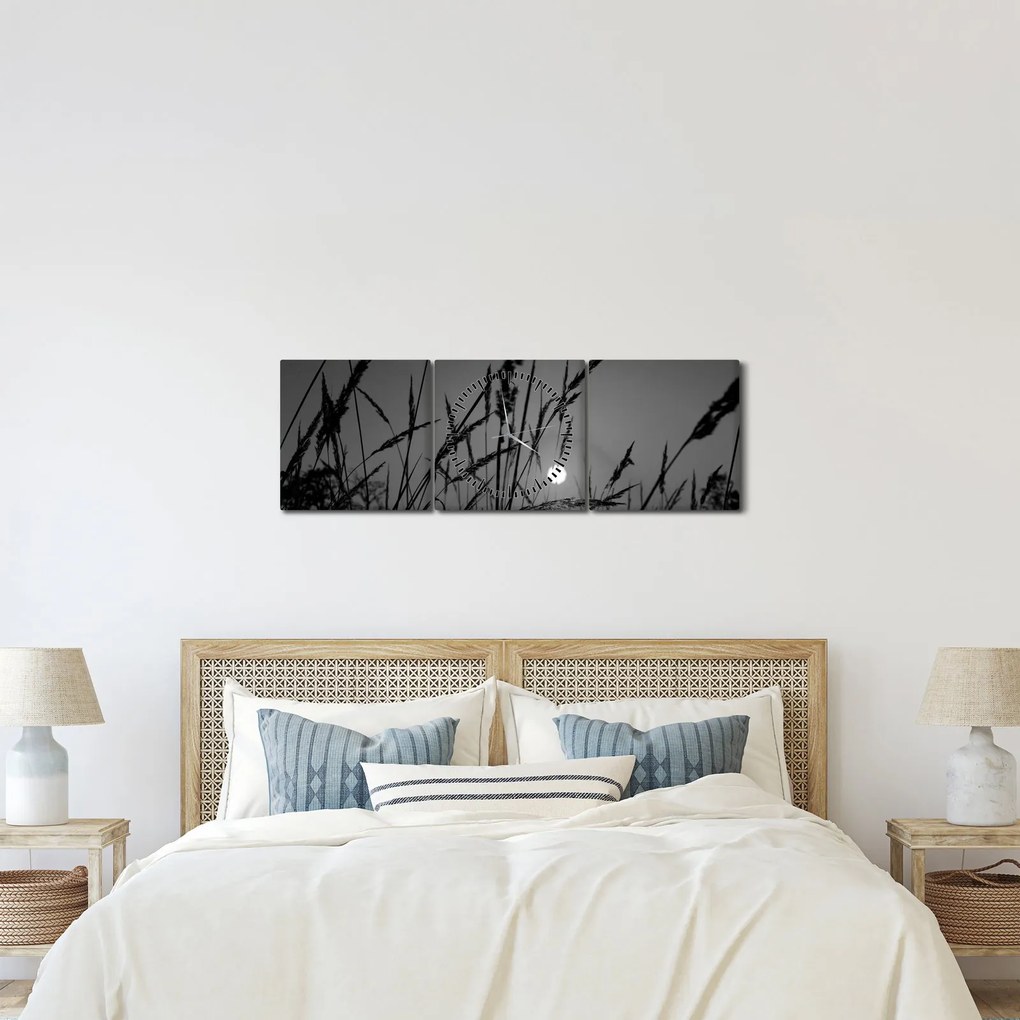 Obraz - Łąka z zachodem słońca (z zegarem) (90x30 cm)