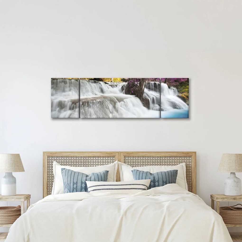 Obraz wodospadu Erawan w lesie (170x50 cm)
