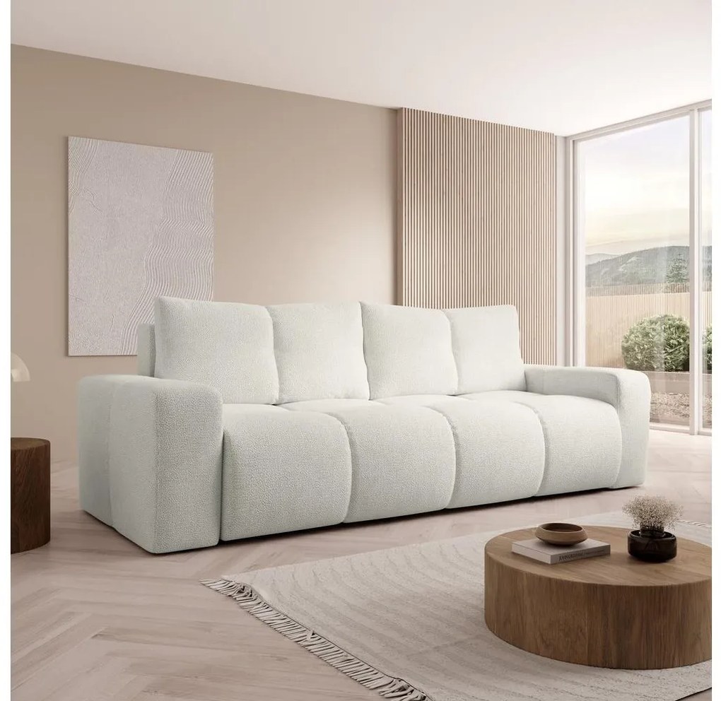 Rozkładana, tapicerowana sofa trzyosobowa z pojemnikiem ALMADA beżowa