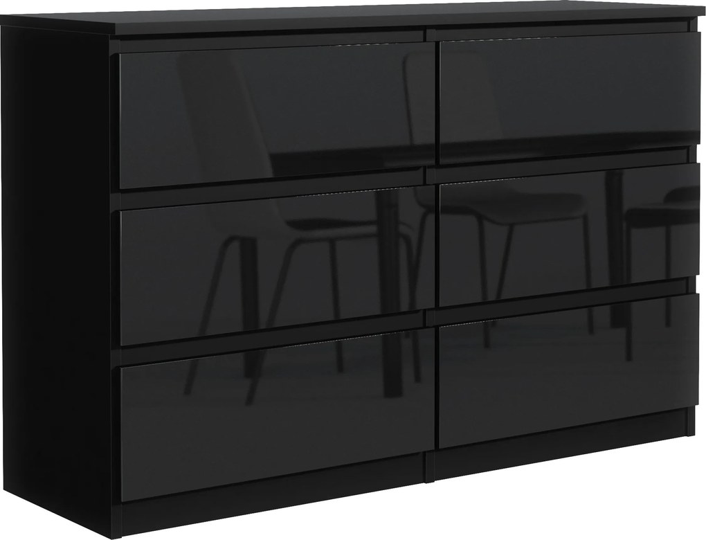 Komoda NUDO 138,5 cm do Salonu Sypialni 6 Szuflad Czarny