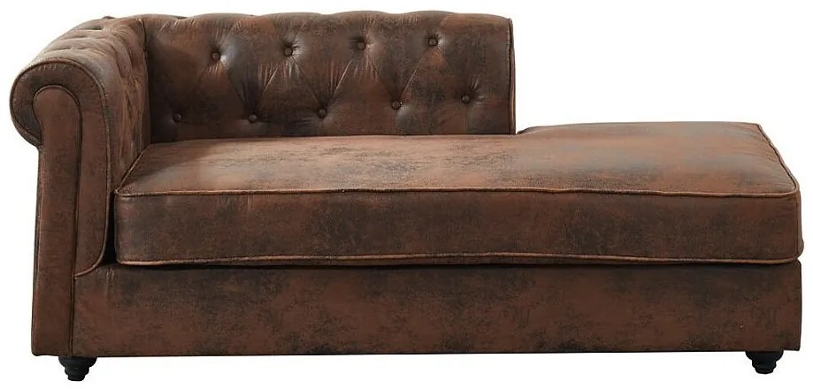 Szezlong prawostronny chesterfield SHIREL z mikrofibry o wyglądzie postarzanej skóry