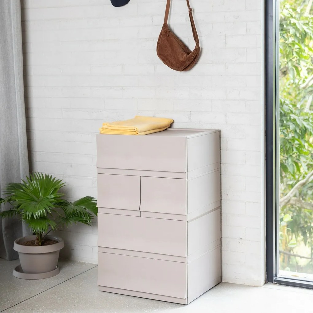 Modułowy pojemnik Wave twin Wood bez kółek 54,6 x43,4 x 22 cm, szeroki - 2 szuflady