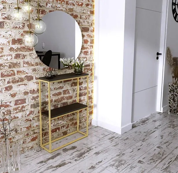 Wąska konsola w stylu glamour złoty + czarny - Carello 3X