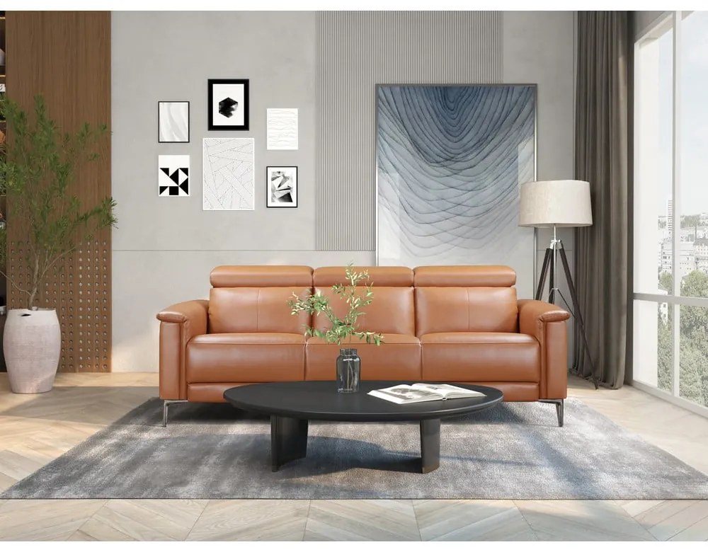 Brązowa sofa z imitacji skóry 222 cm Lund – Støraa