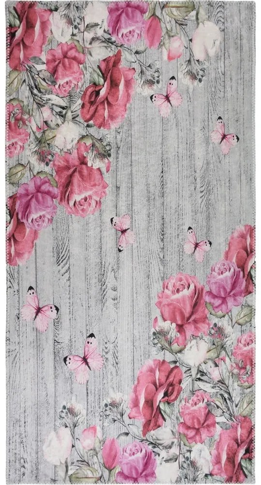 Różowo-szary dywan odpowiedni do prania 80x150 cm Blooming Roses – Vitaus