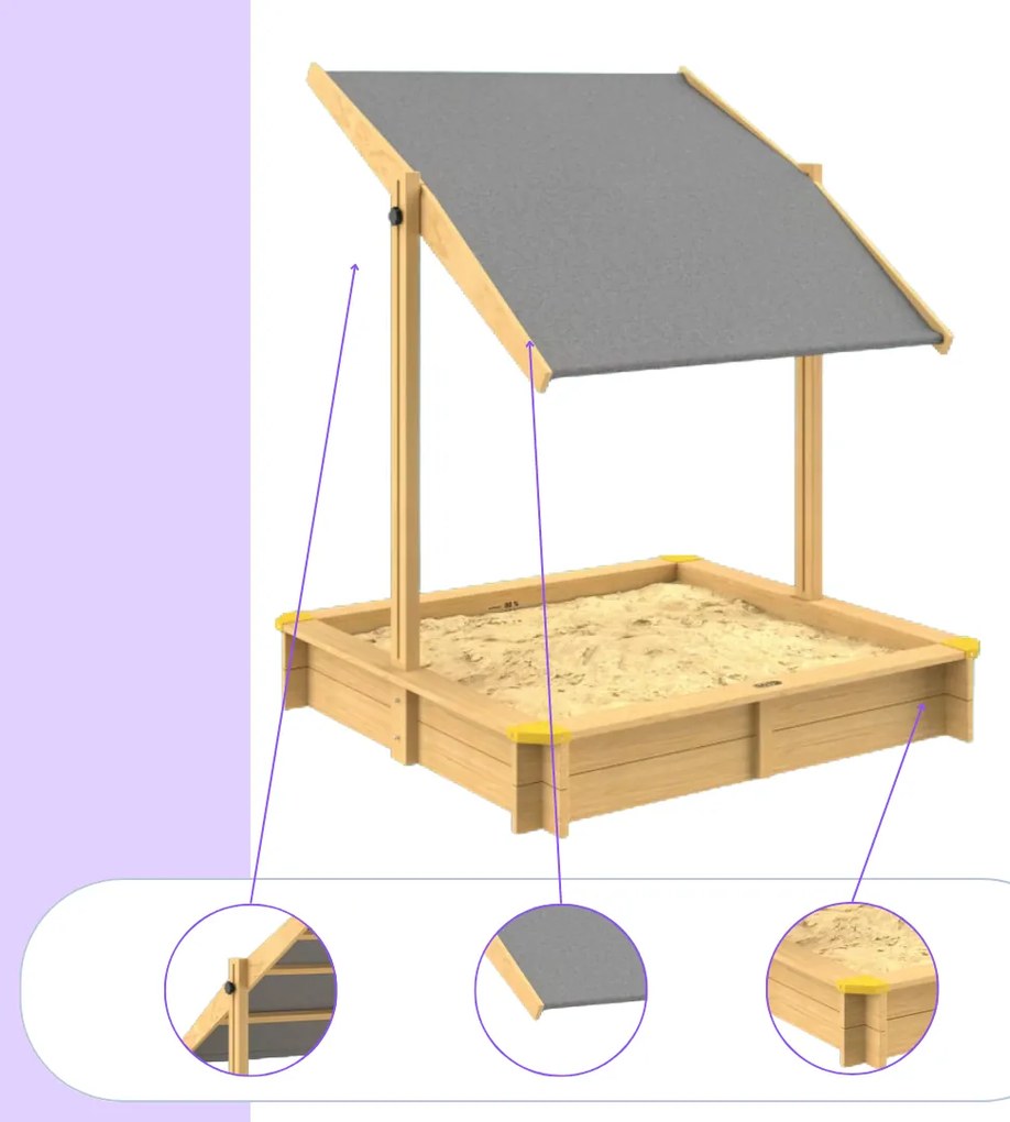 Piaskownica z baldachimem SANDY, drewno świerkowe, 120x120x120cm Jurhan