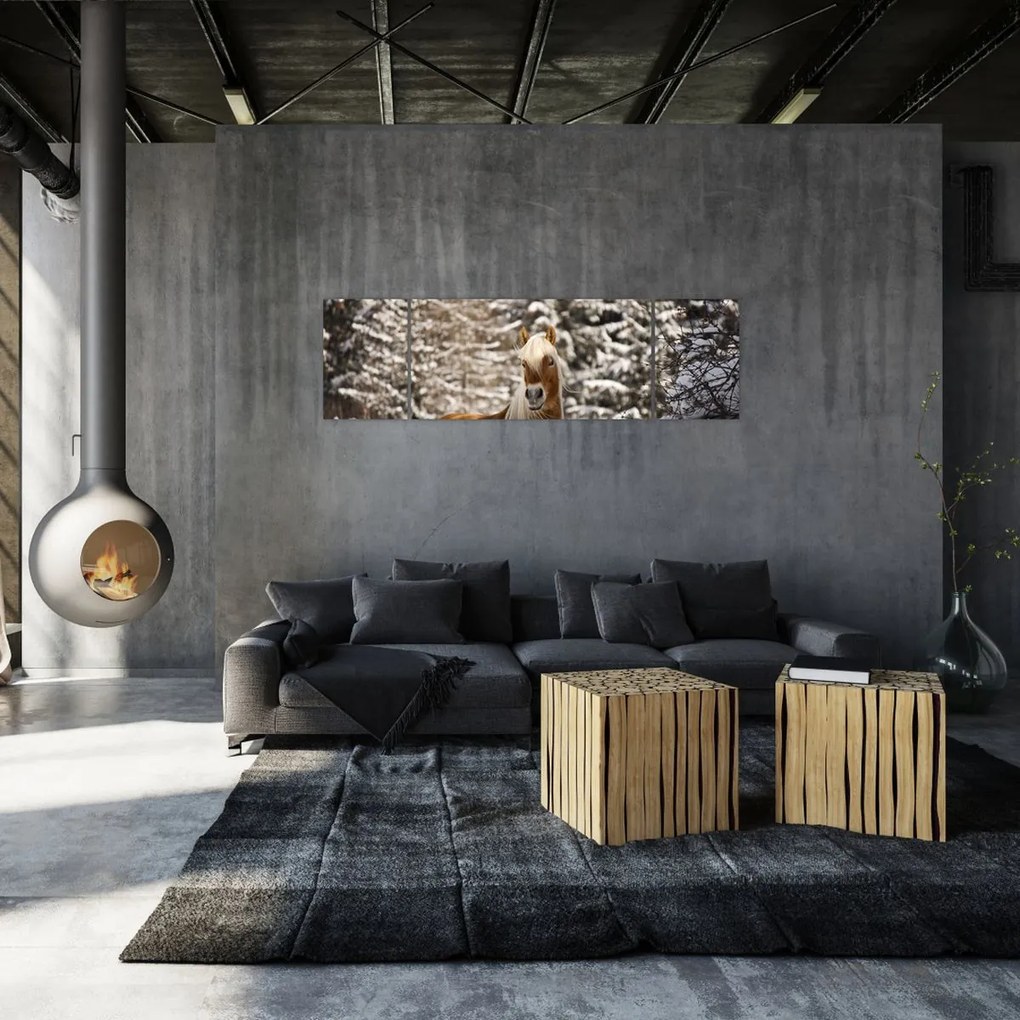 Obraz - Koń w zimowym krajobrazie (170x50 cm)