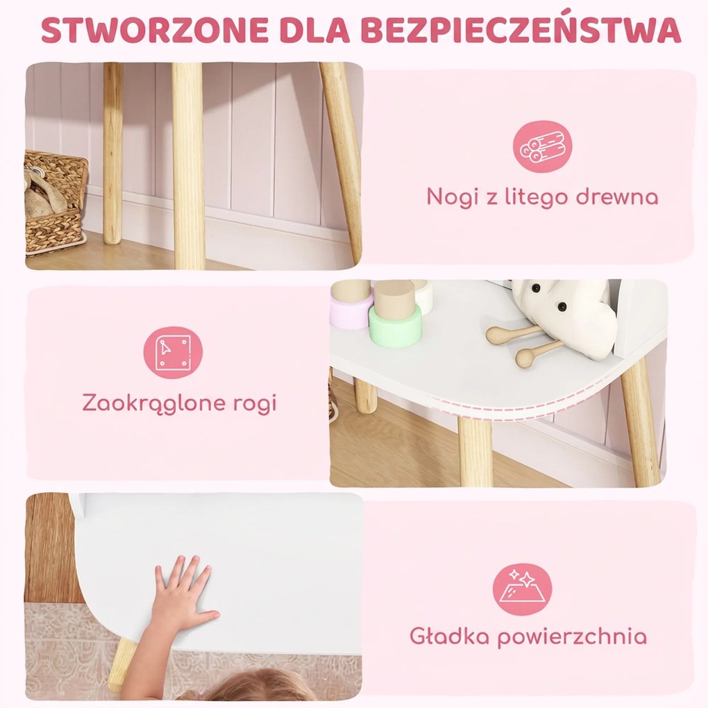 AIYAPLAY Dziecięcy Stolik do Makijażu Zestaw z Taboretem Lustrem Szufladami Drążkami na Ubrania dla 3-8 Lat 56 x 38 x 87,8 cm Biały | Aosom PL