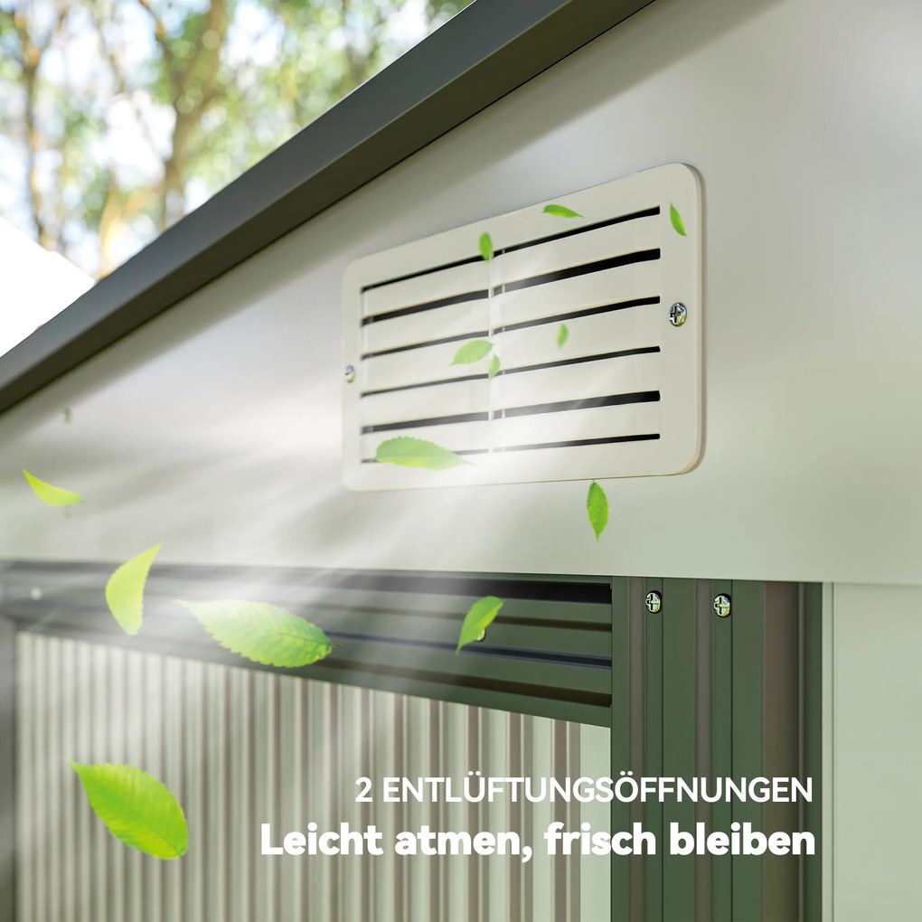 Outsunny Metalowy Domek na Narzędzia 2,81m² 154x206,5x181 cm z Dachem i Fundamentem