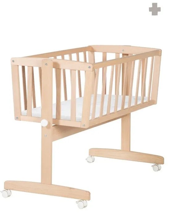 Kołyska z litego drewna bukowego na kółkach/z baldachimem 40x90 cm w naturalnym kolorze Adam and Owl – Roba