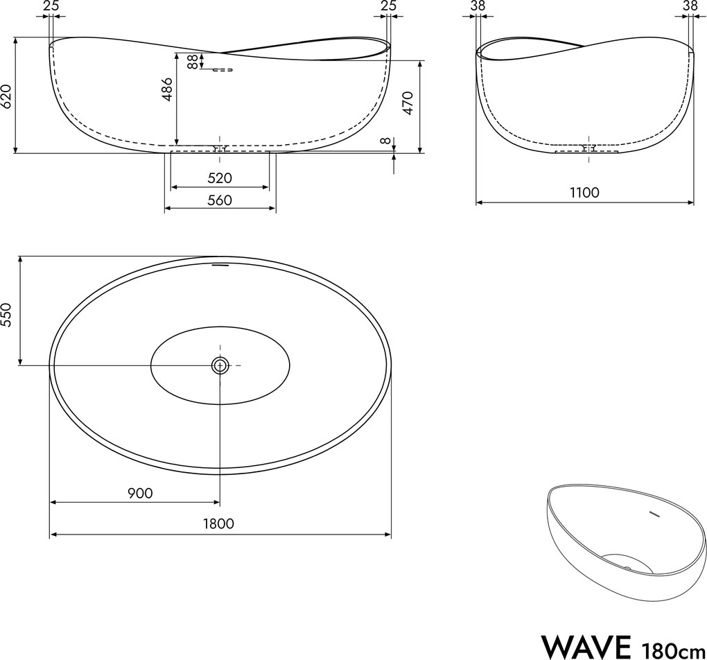 Wolnostojąca wanna WAVE STONE