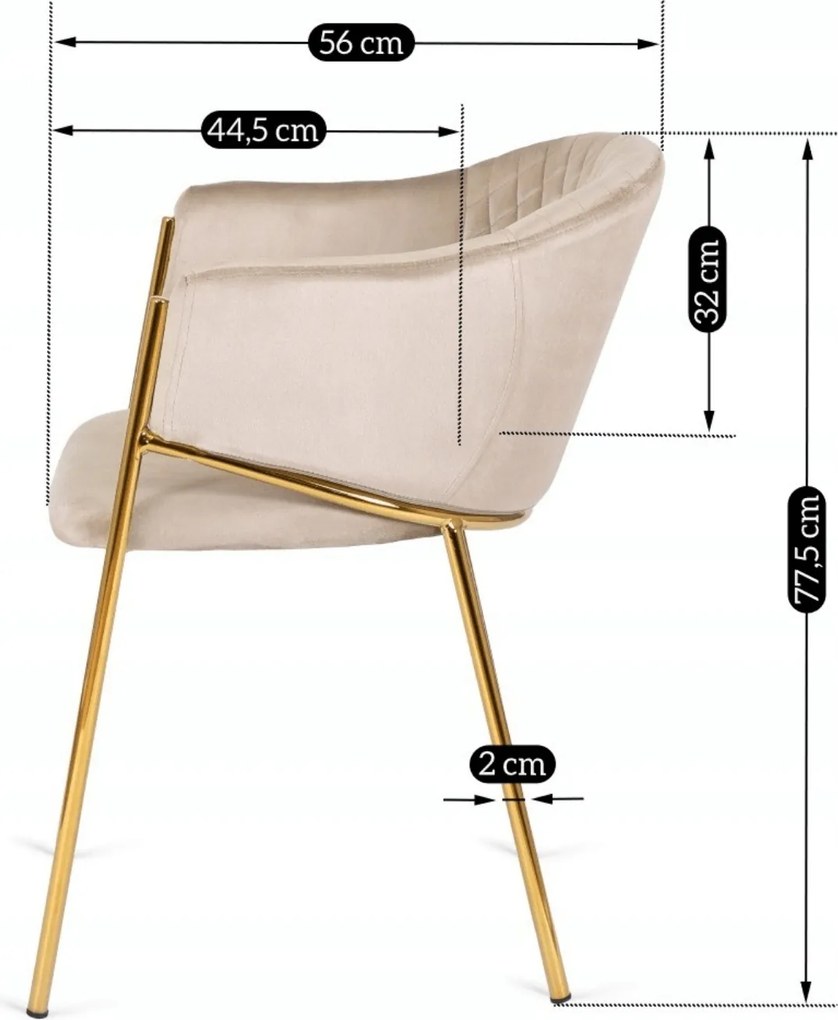 Krzesło Tapicerowane do Salonu INNES Beżowe Welurowe Nowoczesne Glamour