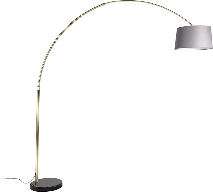 Lampa łukowa mosiężna z marmurem i szarym abażurem z tkaniny 45 cm - XXL