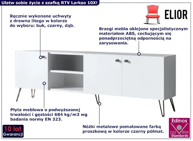 Biała szafka pod telewizor na nóżkach - Larkso 10X