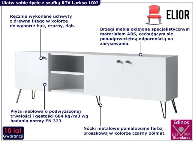 Biała szafka pod telewizor na nóżkach - Zorina 10X
