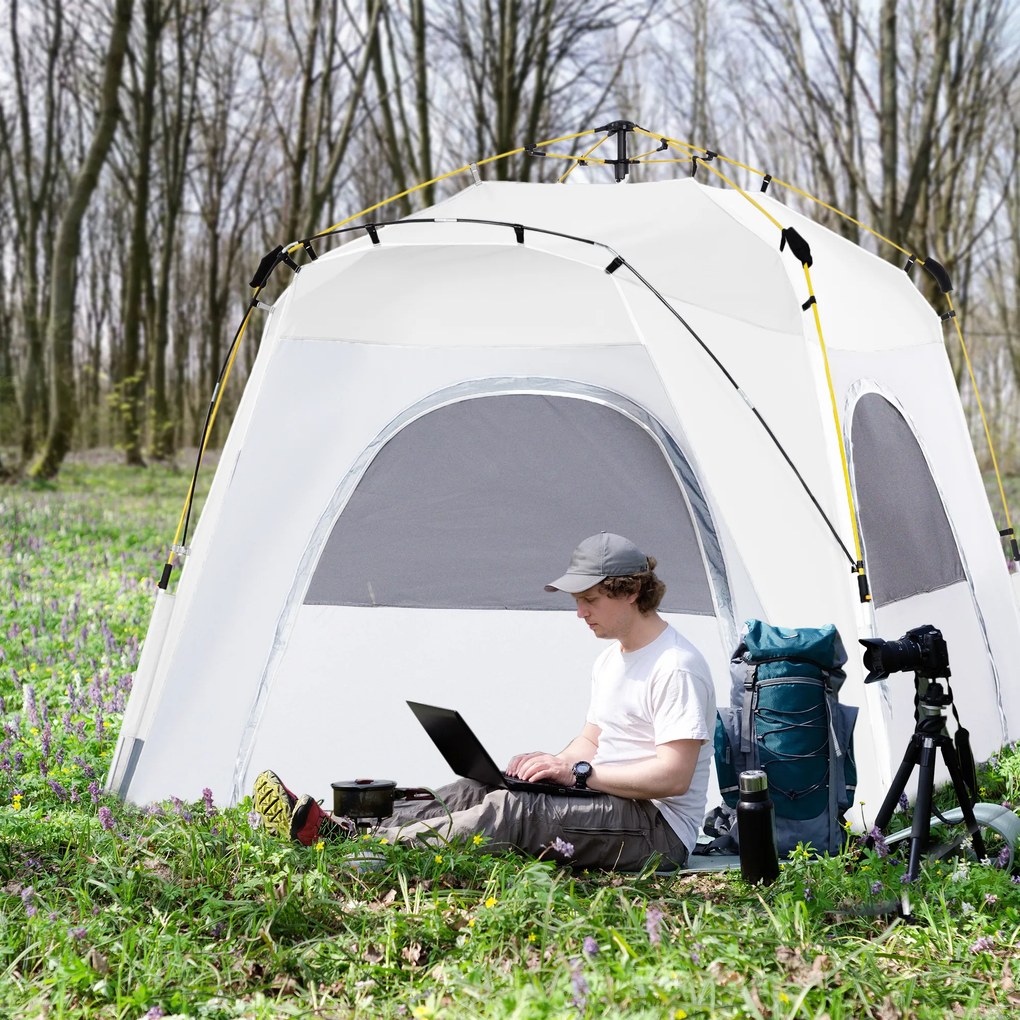 Outsunny Pop Up Namiot kopułowy dla 4 osób lekki, stabilny wodoodporny UV 50+ z drzwiami i oknami, plandeka