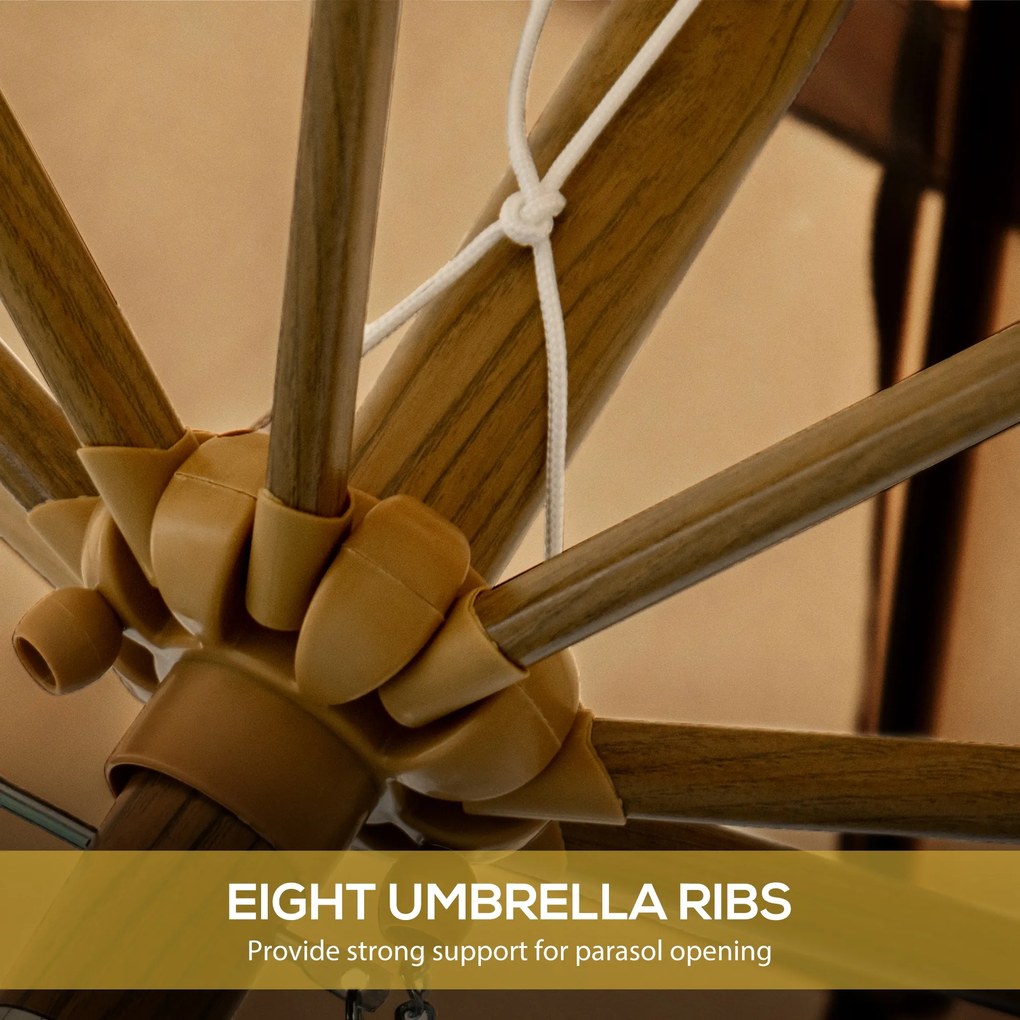 Outsunny Efektowny Parasol z Frędzlami - Nachylany, z Korbką, Khaki, Ø264x240cm - Modna Ochrona