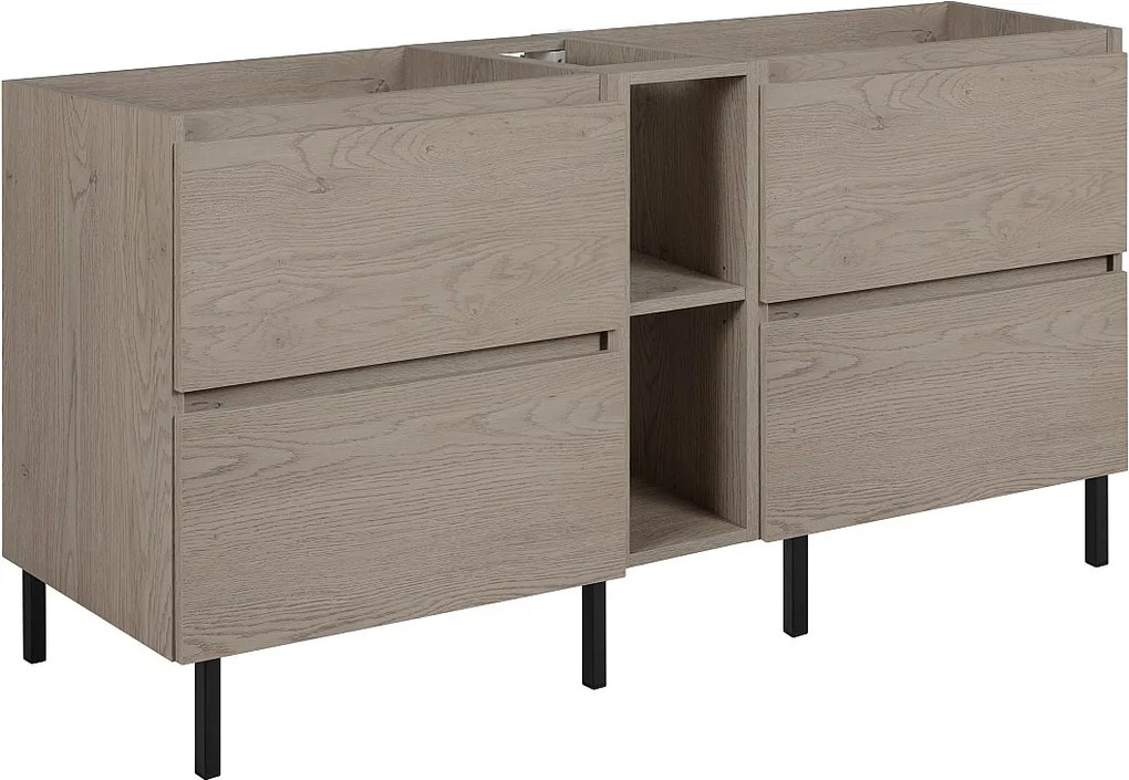 Meble łazienkowe 140 cm (2 X 60 + 20) + nóżki meblowe, Kolor: Ciemny Dąb, 140 x 80,7 x 46 cm