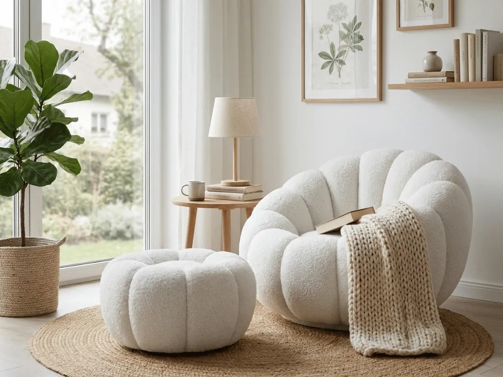 Obracjane designerskie krzesło BLOOM z podnóżkiem, biały