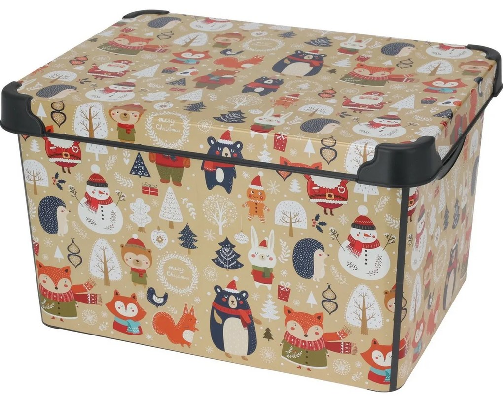 Pojemnik do przechowywania z pokrywką Motyw zimowy, 22 l, beżowy, 40 x 23 x 30 cm