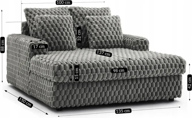 Fotel Wypoczynkowy Sofa KOBEL Szary Pluszowy Nowoczesny