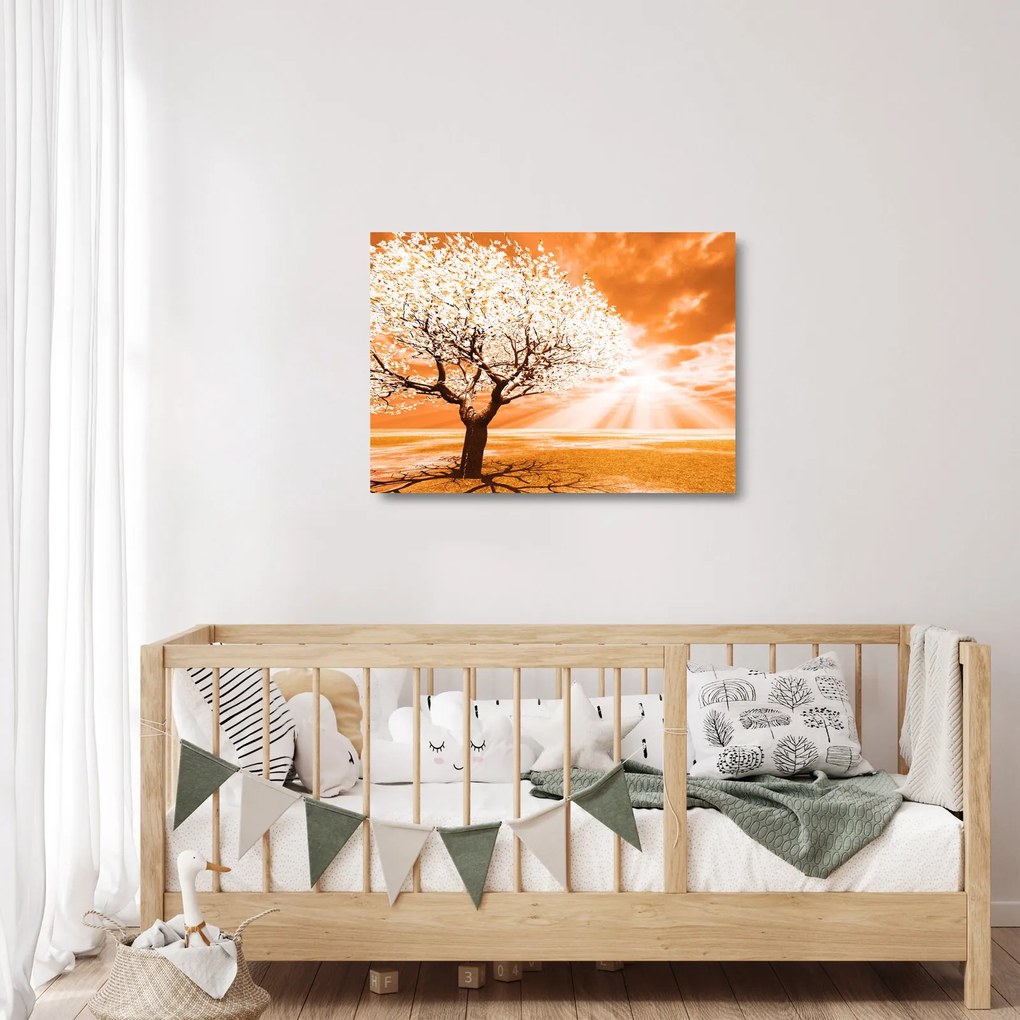 Obraz na szkle - pomarańczowy obraz drzewa (70x50 cm)