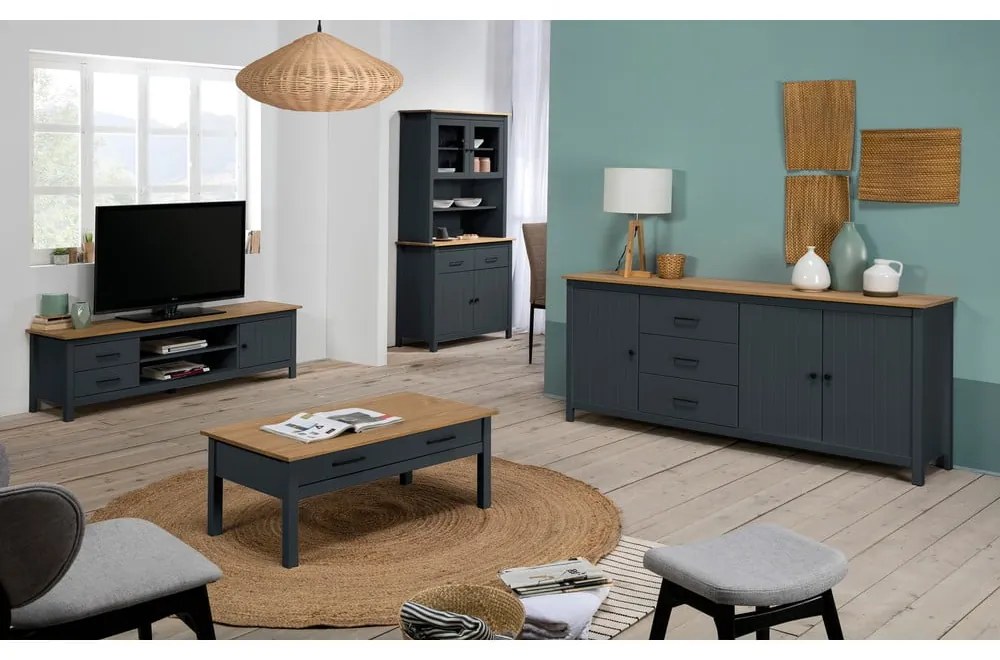 Ciemnoniebieska witryna z litego drewna sosnowego 90x180 cm Miranda – Marckeric