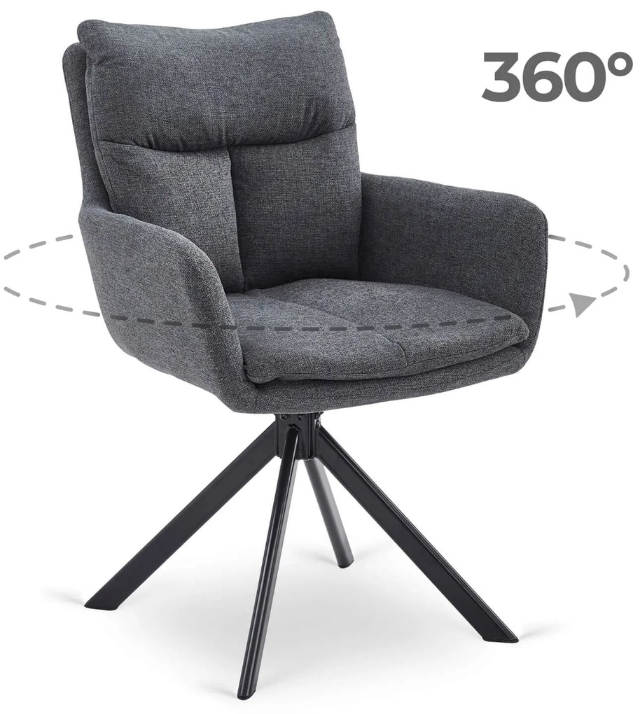 Krzesło Tapicerowane Obrotowe do Salonu PAUL Ciemnoszare Nowoczesne