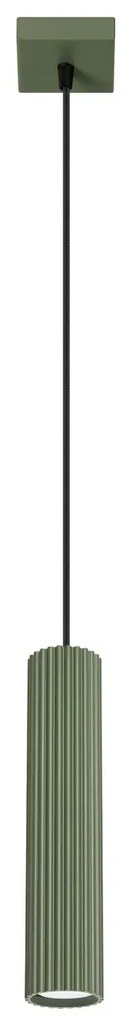 Lampa wisząca KARBON 1 zielona oliwkowa ryflowana SOLLUX LIGHTING