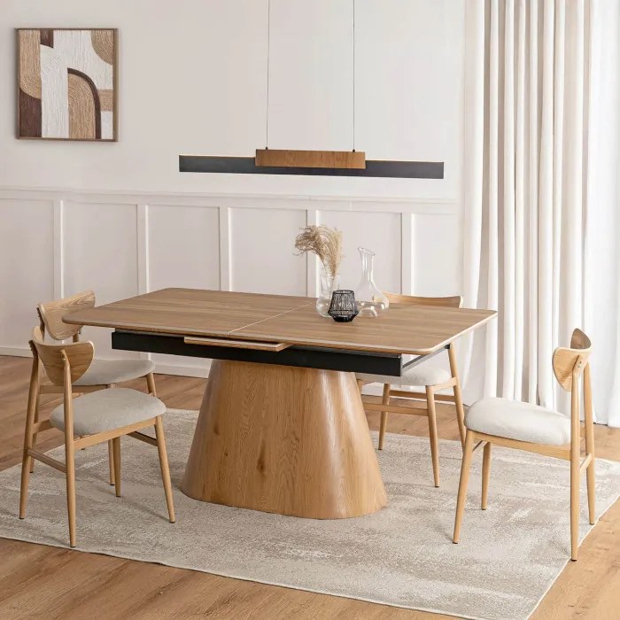 Stół Rozkładany Prostokątny LIZBONA 160-200 cm Ceramiczny Dąb do Jadalni Nowoczesny