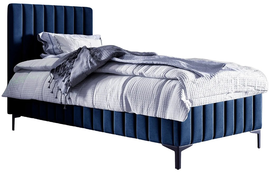 Granatowe welurowe łóżko kontynentalne E4-N94