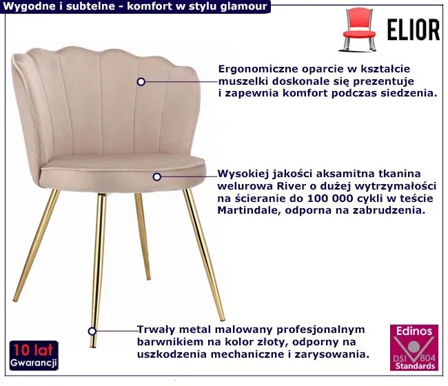 Beżowe welurowe krzesło muszelka K0-R02